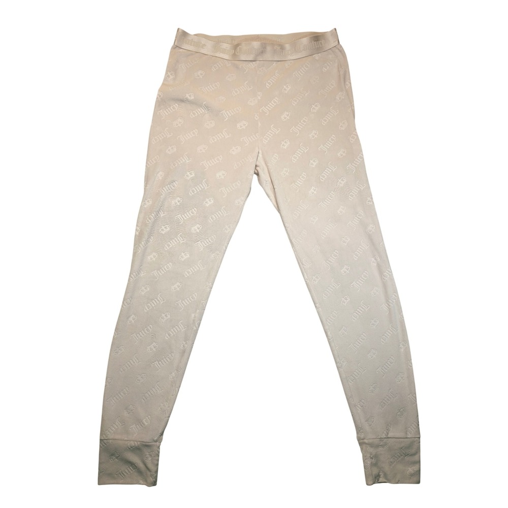 Juicy Couture Women Cream Logo Crown Embossed Sleepwear Leggings Size L